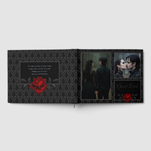 Gothic Black Damast Rose Hochzeit Gästebuch