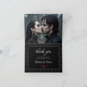 Gothic Black Damast Rosenhochzeit Dankeskarte