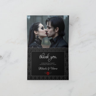 Gothic Black Damast Rosenhochzeit Dankeskarte