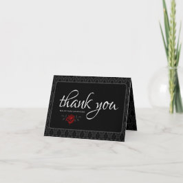 Gothic Black Damast Rosenhochzeit Dankeskarte