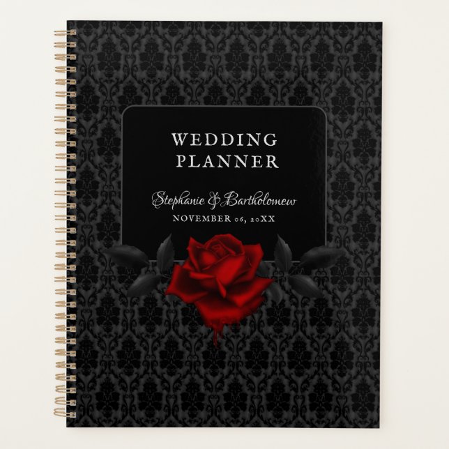 Gothic Black Damast Rosenhochzeit Planer (Vorderseite)