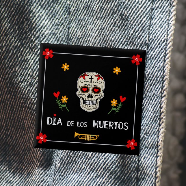 Gothic Black Dia de los Muertos Sugar Skull Blume Button (Von Creator hochgeladen)