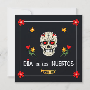 Gothic Black Dia de los Muertos Sugar Skull Blume Einladung