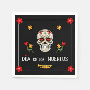 Gothic Black Dia de los Muertos Sugar Skull Blume Serviette