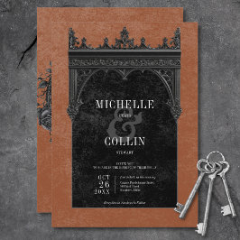Gothic Black Double Arch Black Rose Rust Wedding Einladung