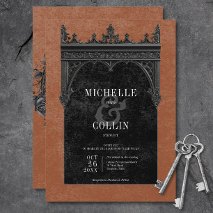 Gothic Black Double Arch Schwarze Rosen Rust Hochz Einladung