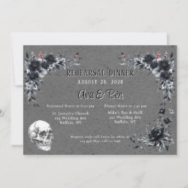 Gothic Black Floral and Skull Probe Dinner Einladung