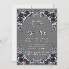 Gothic Black Floral Border Engagement Party Einladung