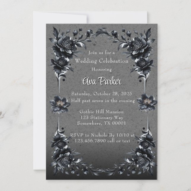 Gothic Black Floral Border Wedding Celebration Einladung