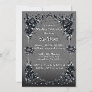 Gothic Black Floral Border Wedding Celebration Einladung