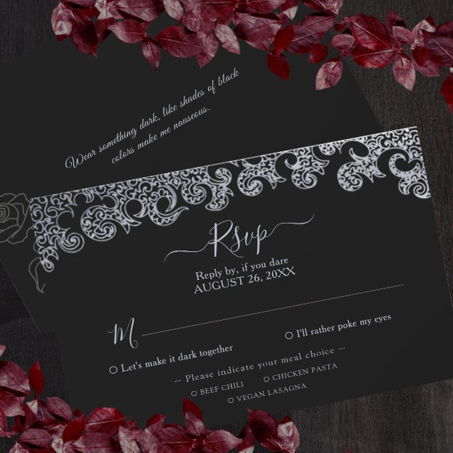 Gothic Black Floral Junggeselinnen-Abschied RSVP Karte (Von Creator hochgeladen)