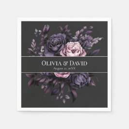 Gothic Black Floral Personalized Wedding Napkins Serviette