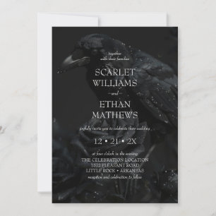 Gothic Black Floral Raven & Rose Wedding Einladung