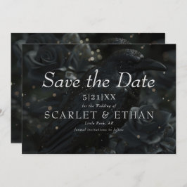 Gothic Black Floral Raven & Rose Wedding Save The Date
