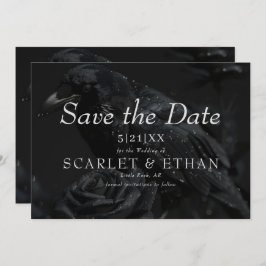 Gothic Black Floral Raven & Rose Wedding Save The Date