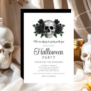 Gothic Black Floral Skull Halloween Einladung