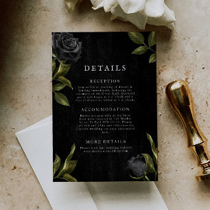 Gothic Black Floral Wedding Details Begleitkarte