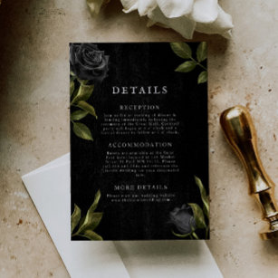 Gothic Black Floral Wedding Details Begleitkarte