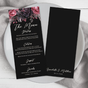 Gothic Black Floral Wedding Menükarte