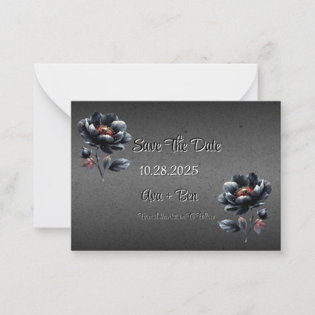 Gothic Black Floral Wedding Save the Date Card Mitteilungskarte (Vorderseite)
