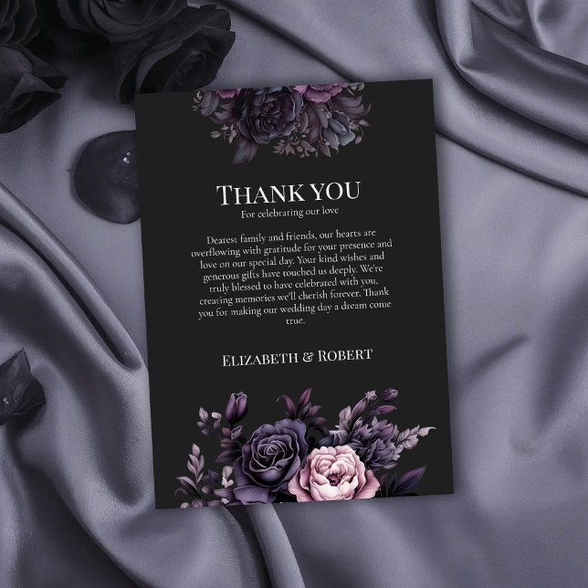 Gothic Black Floral Wedding Thank You Card Dankeskarte (Gothic Black Floral Wedding Thank You Card on a gothic wedding table with black roses)