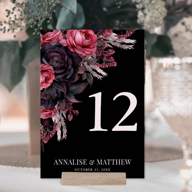Gothic Black Floral Wedding Tischnummer (Gothic Black Floral Wedding Table Number)