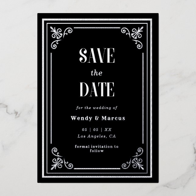 Gothic Black Frame Dunkle Ästhetik Silver Real Folieneinladung (Vorderseite)