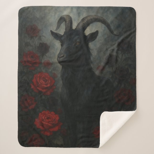 Gothic Black Goat mit Rote Rosen Dark Art Sherpadecke (Vorderseite)