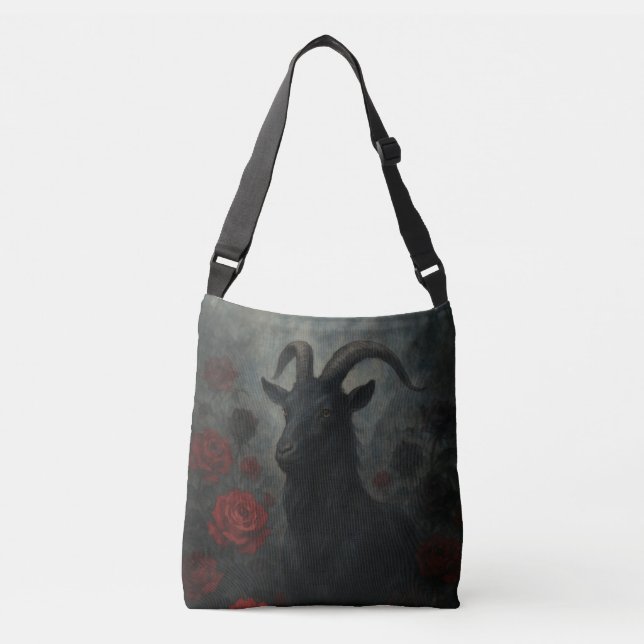 Gothic Black Goat mit Rote Rosen Dark Art Tragetaschen Mit Langen Trägern (Vorderseite)