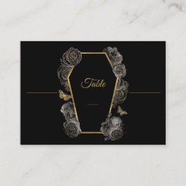 Gothic Black & Gold Rose Coffin Wedding Flat Platzkarte