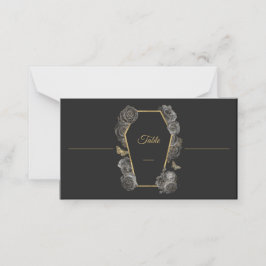 Gothic Black & Gold Rose Coffin Wedding geklappt Platzkarte