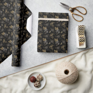 Gothic Black & Gold Rose Schmetterlinge Glitzer Geschenkpapier