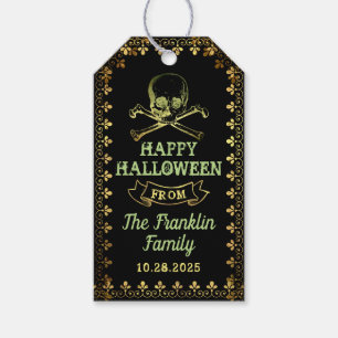 Gothic Black & Gold Skull Halloween-Party Geschenkanhänger