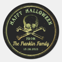 Gothic Black & Gold Skull Happy Halloween