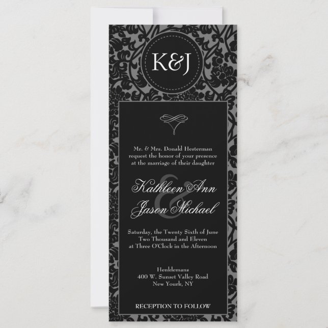 Gothic Black & Gray Blüh Hochzeit Einladung (Vorderseite)