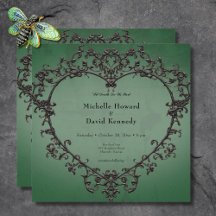 Gothic Black & Green Filigree Heart Wedding