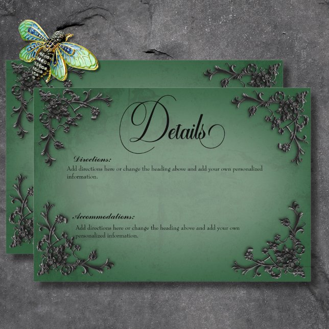 Gothic Black & Green Filigree Herzdetails Begleitkarte (Gothic Black & Green Filigree Heart Details Enclosure Card)