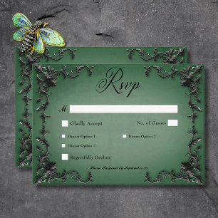 Gothic Black & Green Filigree Herzessen RSVP Karte
