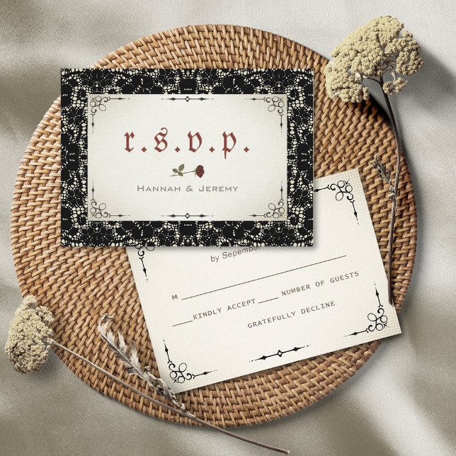 Gothic Black Lace Blood Rote Rose RSVP Card Karte (Von Creator hochgeladen)