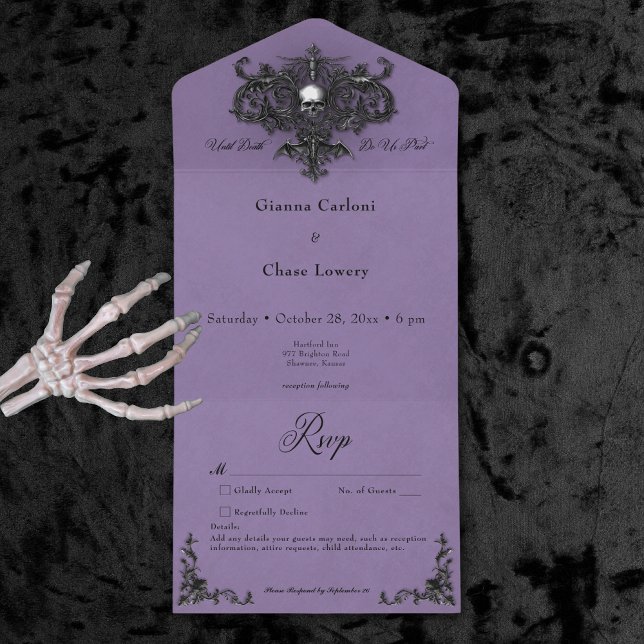 Gothic Black & Lila Halloween Filigree Kein Abende All In One Einladung (Gothic Black & Purple Halloween Filigree No Dinner All In One Invitation)