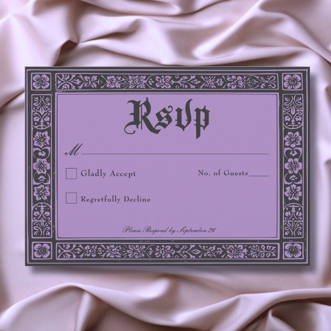 Gothic Black Lila Medieval bis zum Tod Hochzeit RSVP Karte (Gothic Black Purple Medieval Until Death Wedding RSVP Card)