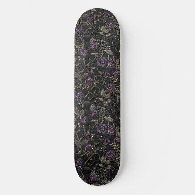 Gothic Black Lila Rose and Spiders Skateboard (Vorderseite)