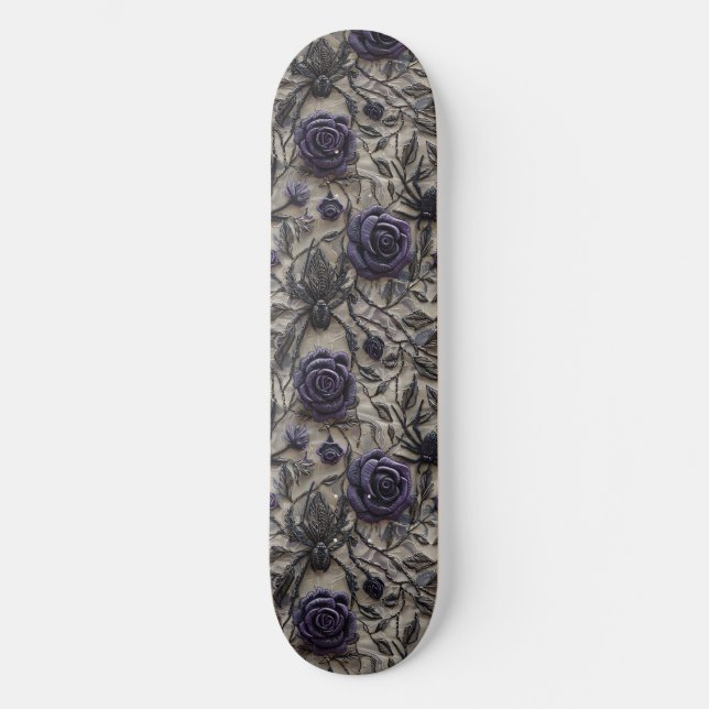 Gothic Black Lila Rose and Spiders Skateboard (Vorderseite)
