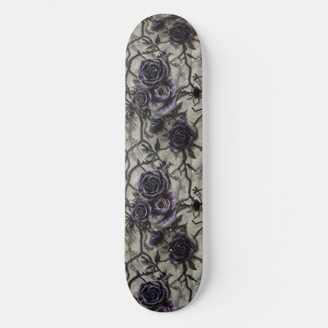 Gothic Black Lila Rose and Spiders Skateboard (Vorderseite)
