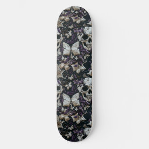 Gothic Black Lila Skulls and Moths Skateboard