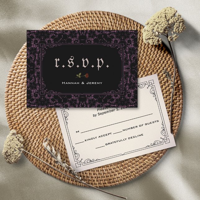 Gothic Black Magenta Lace Rose RSVP Card Karte (Von Creator hochgeladen)