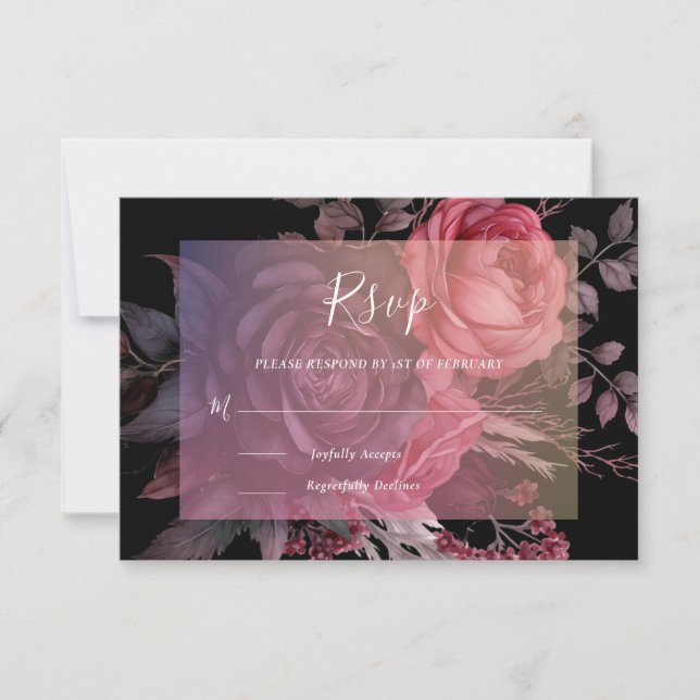 Gothic Black Moody Dark Floral Wedding RSVP Karte (Vorderseite)