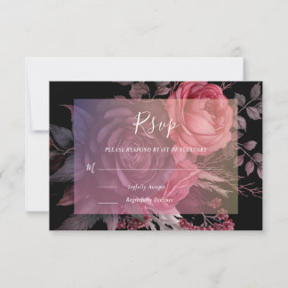 Gothic Black Moody Dark Floral Wedding RSVP Karte