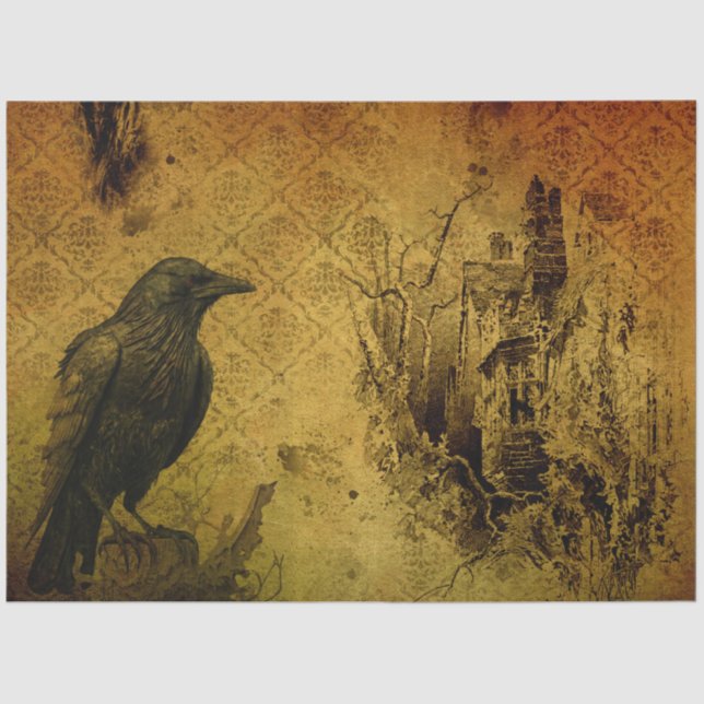 Gothic Black Orange Crow Decoupage Seidenpapier (Vorderseite)