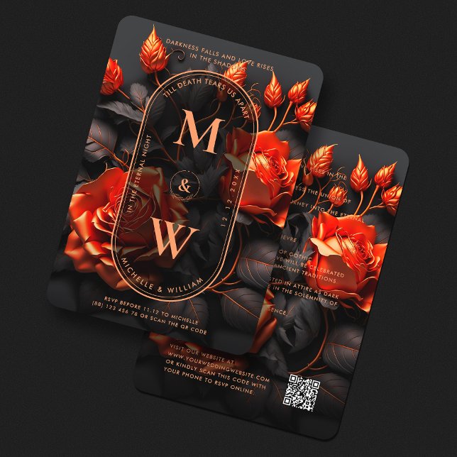 Gothic Black Orange Floral Boho Wedding Einladung (Gothic Black Orange Terracotta Floral Boho Wedding Invitation
)